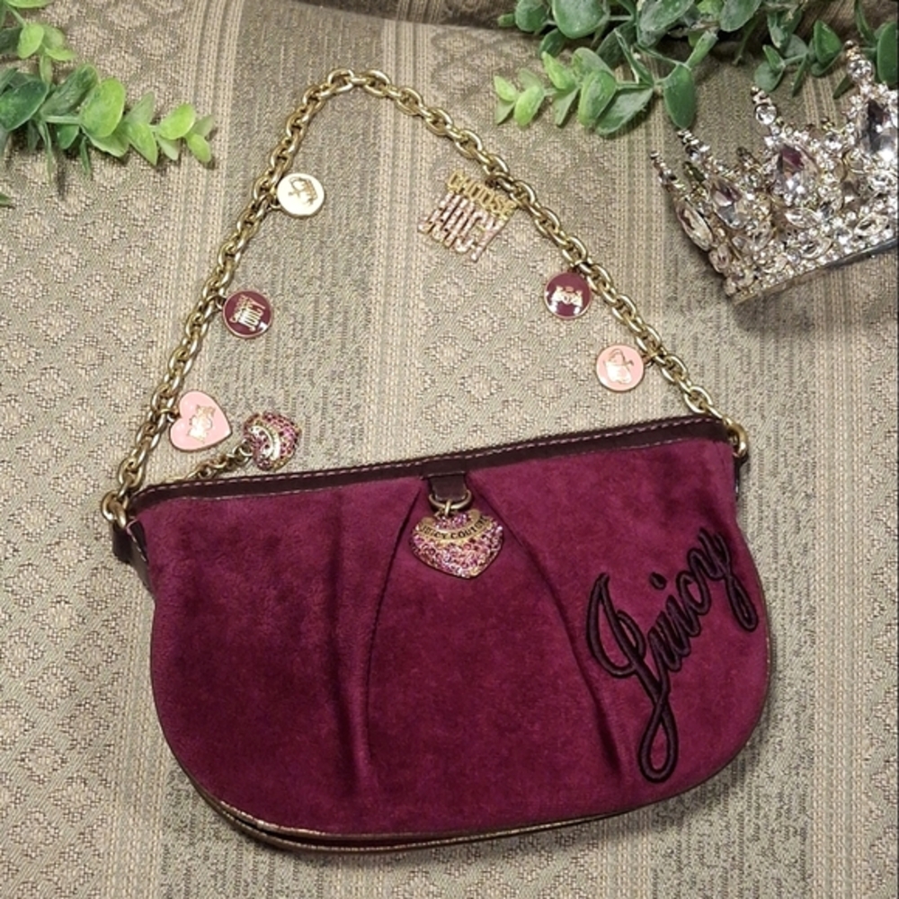 Juicy Couture Y2K Mini Burgundy Velour Charm Bag